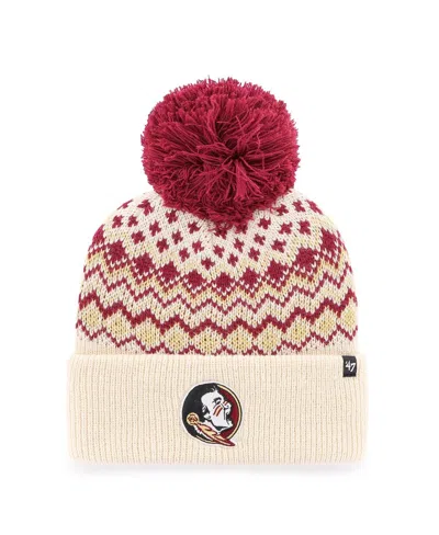 47 Brand Women's Cream Florida State Seminoles Elsa Cuffed Knit Hat With Pom
