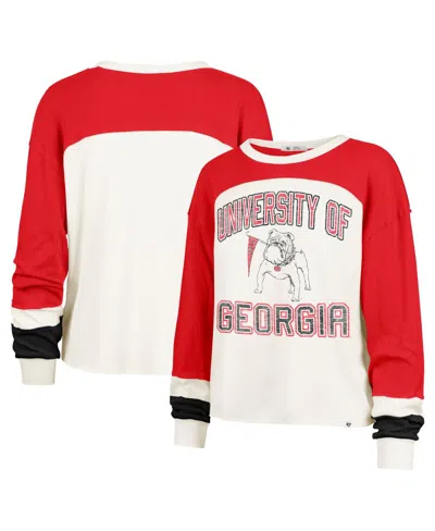 47 Brand Women's Cream Georgia Bulldogs Double Header Curve Raglan Long Sleeve T-shirt In White