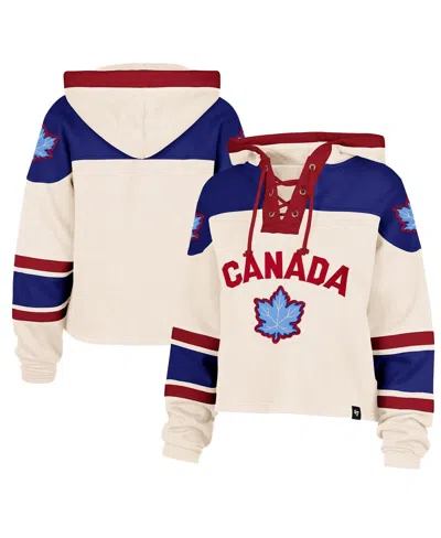 47 Brand Women's Cream Hockey Canada Cropped Superior Lacer Hoodie In Multi