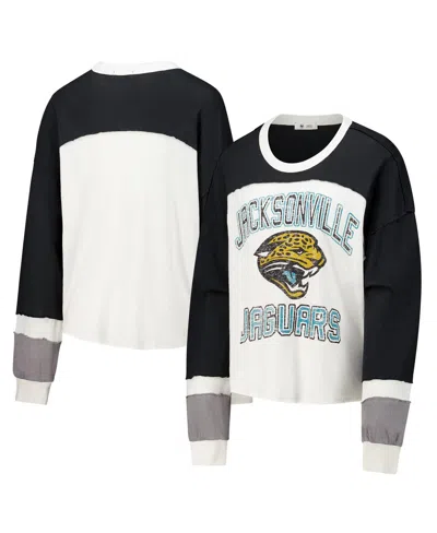 47 Brand Women's Cream Jacksonville Jaguars Double Header Curve Raglan Long Sleeve Crop Top In White