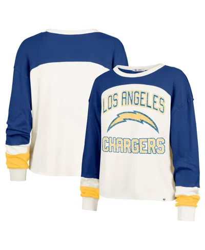 47 Brand Women's Cream Los Angeles Chargers Double Header Curve Raglan Long Sleeve Crop Top In Blue