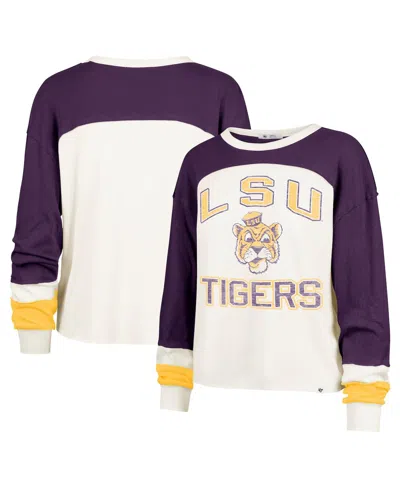 47 Brand Women's Cream Lsu Tigers Double Header Curve Raglan Long Sleeve T-shirt In Blue