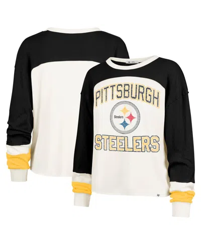 47 Brand Women's Cream Pittsburgh Steelers Double Header Curve Raglan Long Sleeve Crop Top In White
