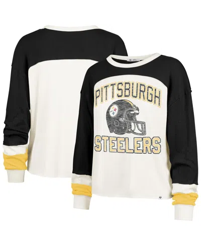 47 Brand Women's Cream Pittsburgh Steelers Double Header Curve Toni Long Sleeve T-shirt