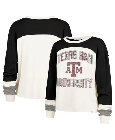 47 Brand Women's Cream Texas A&m Aggies Double Header Curve Raglan Long Sleeve T-shirt