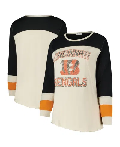 47 Brand Women's Cream/black Cincinnati Bengals Plus Size Double Header Curve Toni Long Sleeve T-shirt In Brown