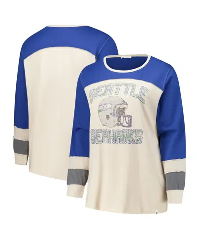47 Brand Women's Cream/royal Seattle Seahawks Plus Size Double Header Curve Toni Long Sleeve T-shirt In Multi