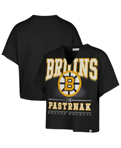 47 Brand Women's David Pastrnak Black Boston Bruins Elation Name Number Oversized Notch Neck T-shirt