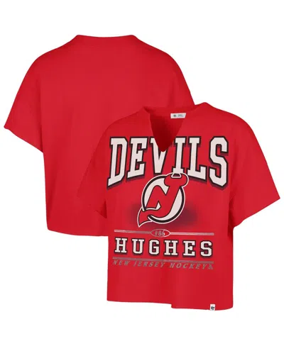 47 Brand Women's Jack Hughes Red New Jersey Devils Elation Name Number Oversized Notch Neck T-shirt