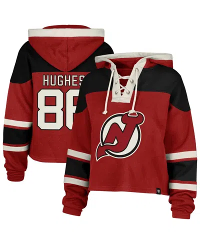 47 Brand Women's Jack Hughes Red New Jersey Devils Superior Lacer Cropped Pullover Hoodie In Burgundy