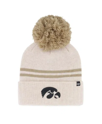 47 Brand Women's Natural Iowa Hawkeyes Core Inline Latte Cuffed With Pom Knit Hat In Gray