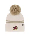 47 Brand Women's Natural Iowa State Cyclones Core Inline Latte Cuffed With Pom Knit Hat In Gray