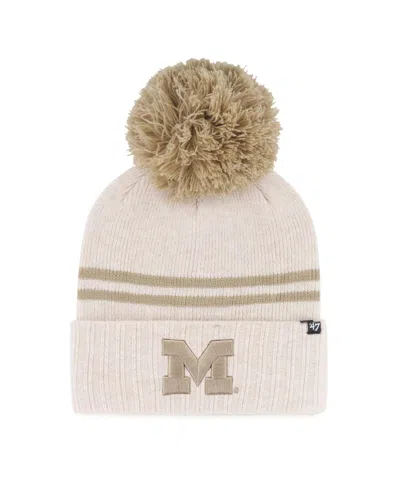 47 Brand Women's Natural Michigan Wolverines Core Inline Latte Cuffed Knit Hat With Pom In Pink