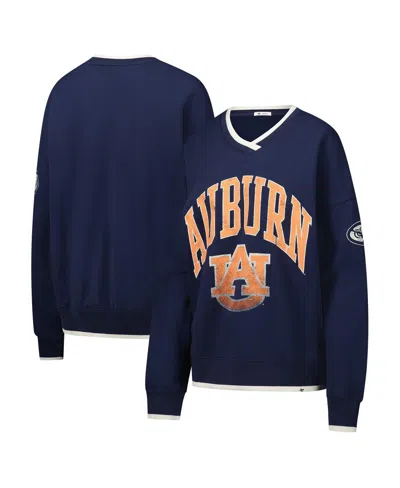 47 Brand Women's Navy Auburn Tigers Clubhouse Daze Eighties V-neck Pullover Sweatshirt