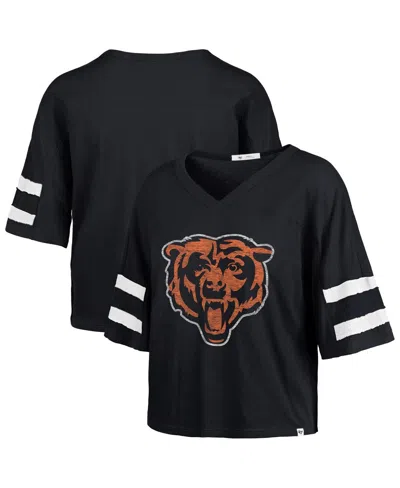 47 Brand Women's Navy Chicago Bears Premier Scout Cropped V-neck T-shirt In Black