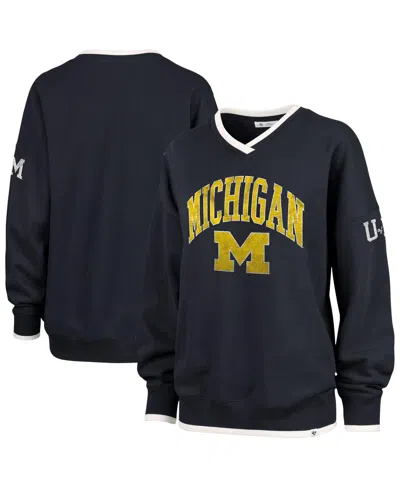 47 Brand Women's Navy Michigan Wolverines Clubhouse Daze Eighty V-neck Pullover Sweatshirt