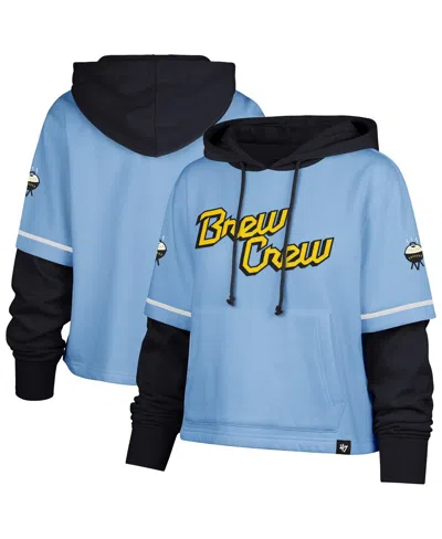 47 Brand Women's Powder Blue Milwaukee Brewers City Connect Shortstop Cropped Pullover Hoodie