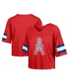 47 Brand Women's Red Houston Oilers Gridiron Classics Double Header Scout Cropped V-neck T-shirt In Red