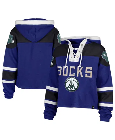 47 Brand Women's Royal Milwaukee Bucks 2024/25 City Edition Superior Cropped Lace-up Pullover Hoodie
