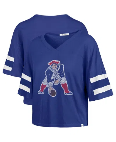 47 Brand Women's Royal New England Patriots Premier Scout Cropped V-neck T-shirt In Blue