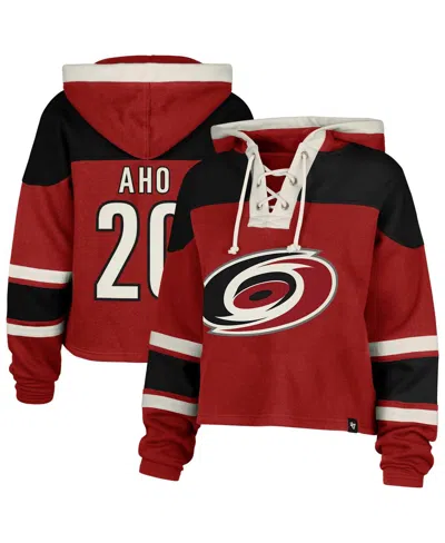 47 Brand Women's Sebastian Aho Red Carolina Hurricanes Superior Lacer Cropped Pullover Hoodie