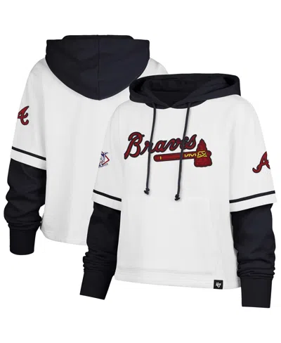 47 Brand Women's White Atlanta Braves Trifecta Shortstop Cropped Pullover Hoodie