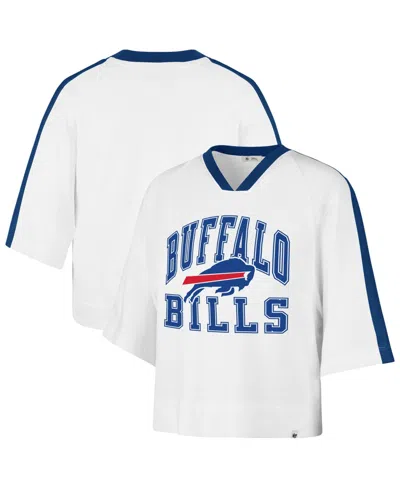 47 Brand Women's White Buffalo Bills Big Overarch Drop Needle Raglan V-neck T-shirt In Multi