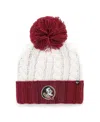 47 Brand Women's White Florida State Seminoles Fireside Cuffed With Pom Knit Hat In Red