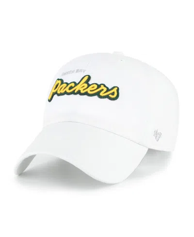 47 Brand Women's White Green Bay Packers Trendy Script Clean Up Adjustable Hat