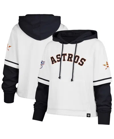 47 Brand Women's White Houston Astros Trifecta Shortstop Cropped Pullover Hoodie In Multi