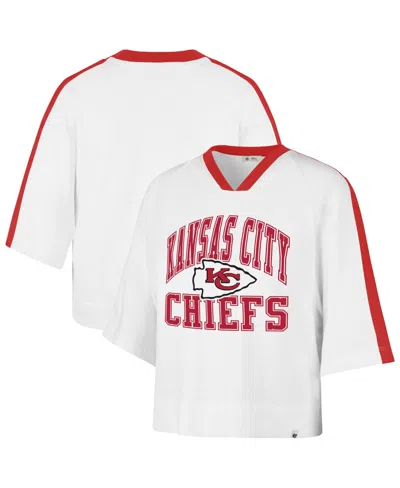47 Brand Women's White Kansas City Chiefs Big Overarch Drop Needle Raglan V-neck T-shirt
