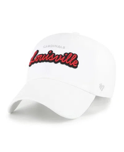 47 Brand Women's White Louisville Cardinals Trendy Script Clean Up Adjustable Hat In Yellow