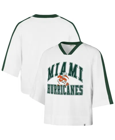 47 Brand Women's White Miami Hurricanes Big Overarch Drop Needle Raglan V-neck T-shirt