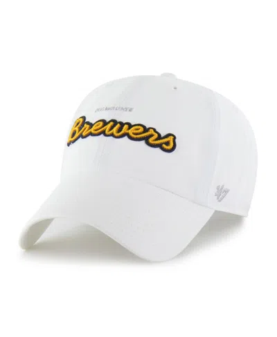 47 Brand Women's White Milwaukee Brewers Trendy Script Clean Up Adjustable Hat