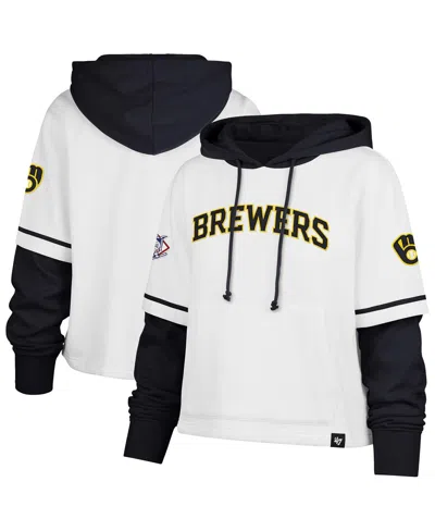 47 Brand Women's White Milwaukee Brewers Trifecta Shortstop Cropped Pullover Hoodie