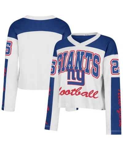 47 Brand Women's White New York Giants Exclamation Metro V-neck Long- Sleeves Jersey T-shirt In Multi
