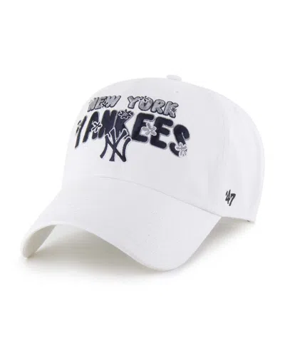 47 Brand Women's White New York Yankees Flower Power Clean Up Adjustable Hat