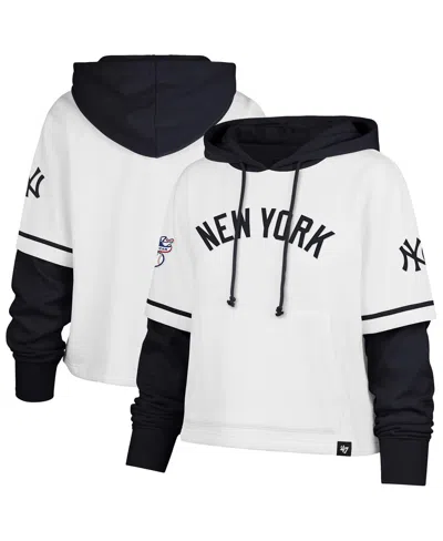 47 Brand Women's White New York Yankees Trifecta Shortstop Cropped Pullover Hoodie