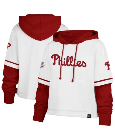 47 Brand Women's White Philadelphia Phillies Trifecta Shortstop Cropped Pullover Hoodie