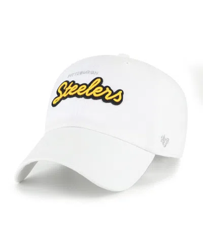 47 Brand Women's White Pittsburgh Steelers Trendy Script Clean Up Adjustable Hat