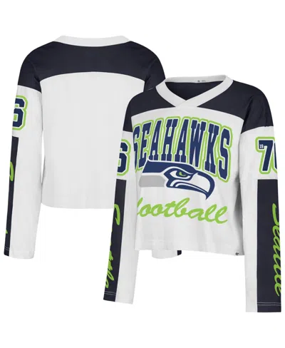 47 Brand Women's White Seattle Seahawks Exclamation Metro V-neck Long Sleeve Jersey T-shirt In Multi