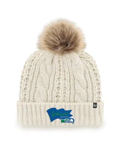 47 Brand Women's White Seattle Seahawks Wave Banner Miko Cuffed Knit Hat With Pom In Neutral