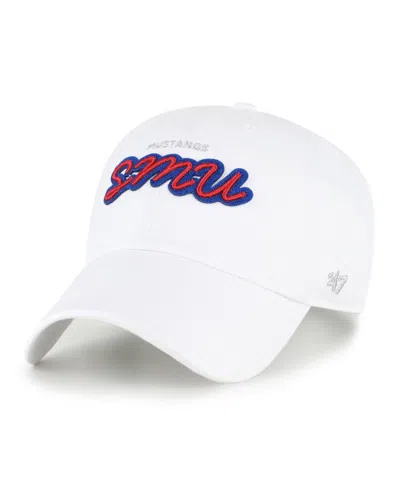 47 Brand Women's White Smu Mustangs Trendy Script Clean Up Adjustable Hat