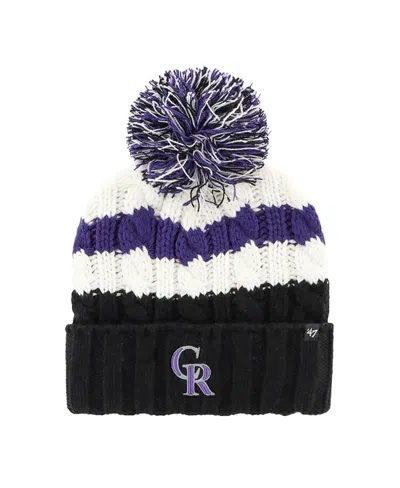 47 Brand Women's White/black Colorado Rockies Ashfield Cuffed With Pom Knit Hat In White,black