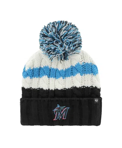 47 Brand Women's White/black Miami Marlins Ashfield Cuffed Pom With Knit Hat In White,black