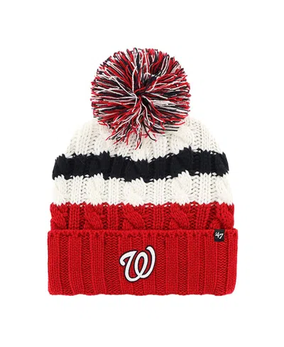 47 Brand Women's White/red Washington Nationals Ashfield Cuffed With Pom Knit Hat In White,red