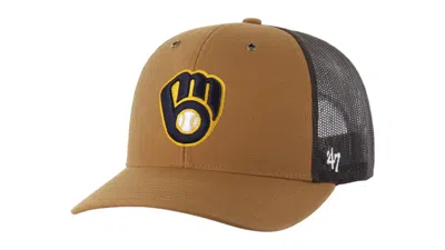 Pre-owned 47 Brand X Carhartt Mlb Milwaukee Brewers Trucker Cap In Brown
