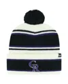 47 Brand Youth Boys And Girls ' White, Black Colorado Rockies Stripling Cuffed Knit Hat With Pom In White,black