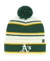 47 Brand Youth Boys And Girls ' White, Green Oakland Athletics Stripling Cuffed Knit Hat With Pom In White,green