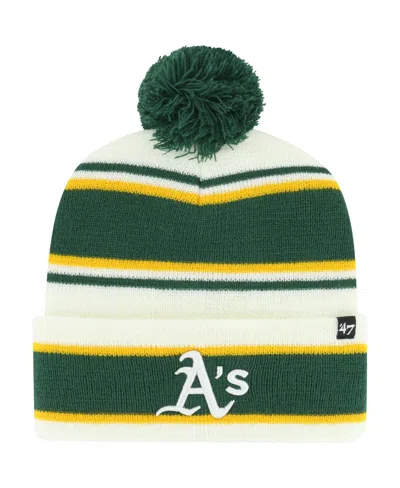 47 Brand Kids' Youth Boys And Girls ' White, Green Oakland Athletics Stripling Cuffed Knit Hat With Pom In White,green